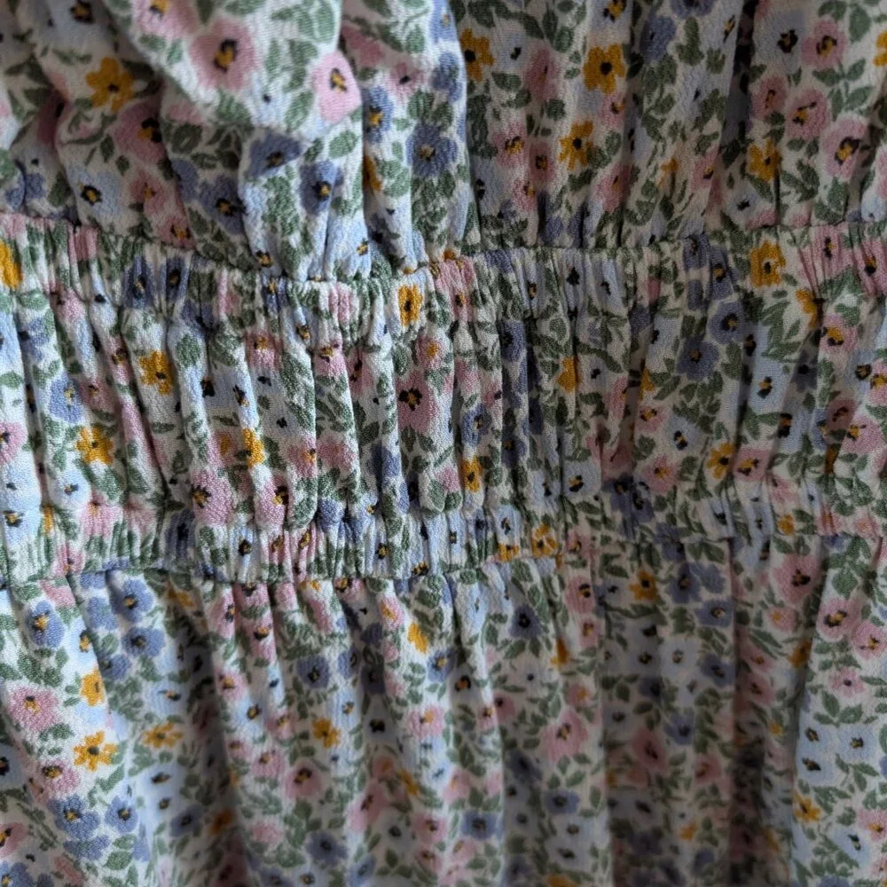 American Eagle Floral Romper Pastel Elastic Waist Small Cottagecore Feminine - Picture 6 of 11